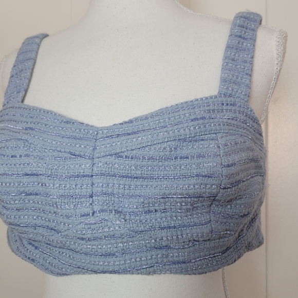 Gaala Paris Tweed Blue Bustier Cropped Bra Tank Top Button Back Dainty Chic 40 S - Picture 2 of 13